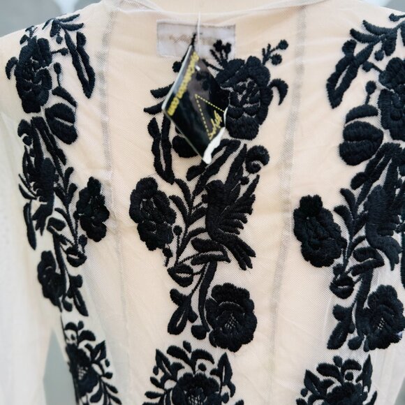 Black Embroidered off-White Tulle Maxi Dress Biya By Johnny Was NWT - Picture 8 of 9